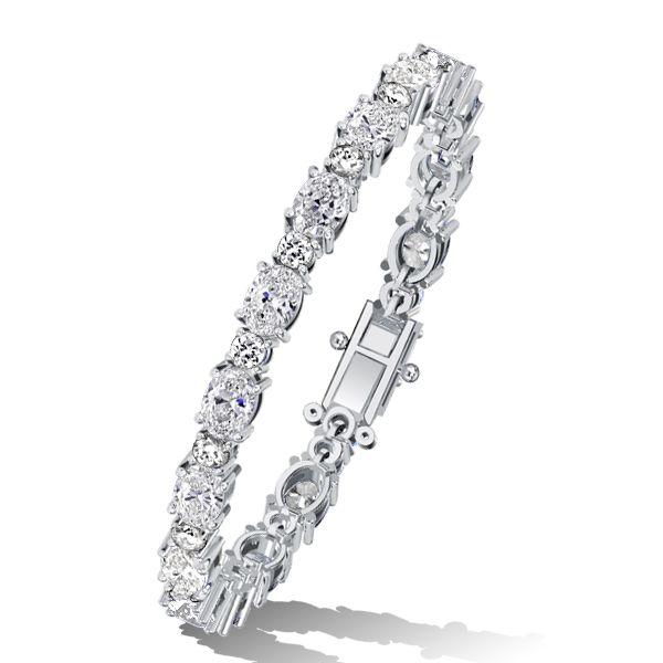 Sterling Silver Alternating Oval & Round Cut Cubic Zirconia Tennis Bracelet for Women