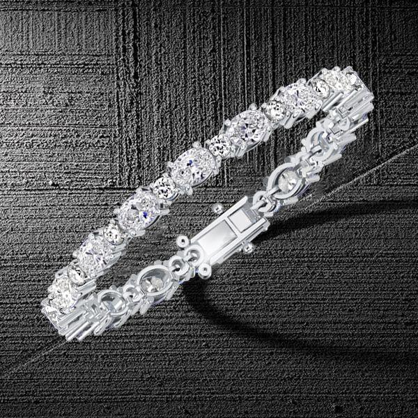Sterling Silver Alternating Oval & Round Cut Cubic Zirconia Tennis Bracelet for Women