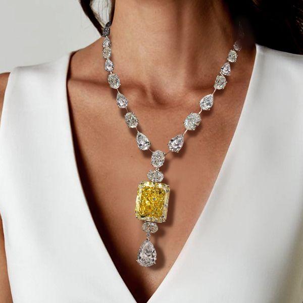 Radiant Cut Created Topaz Pendant Necklace - Sterling Silver