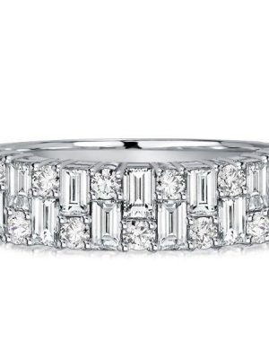 Baguette White Sapphire Wedding Band - Vintage Style Sterling Silver Ring