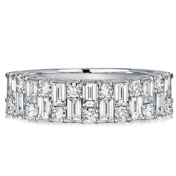 Baguette White Sapphire Wedding Band - Vintage Style Sterling Silver Ring