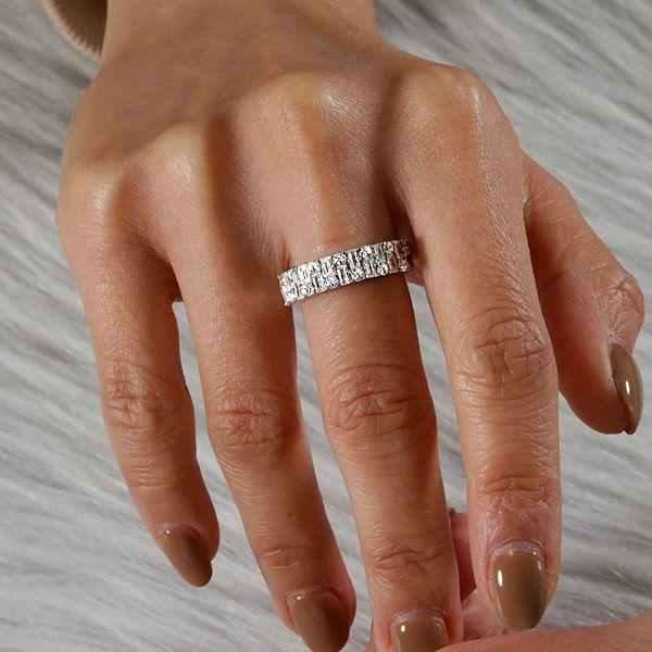 Baguette White Sapphire Wedding Band - Vintage Style Sterling Silver Ring