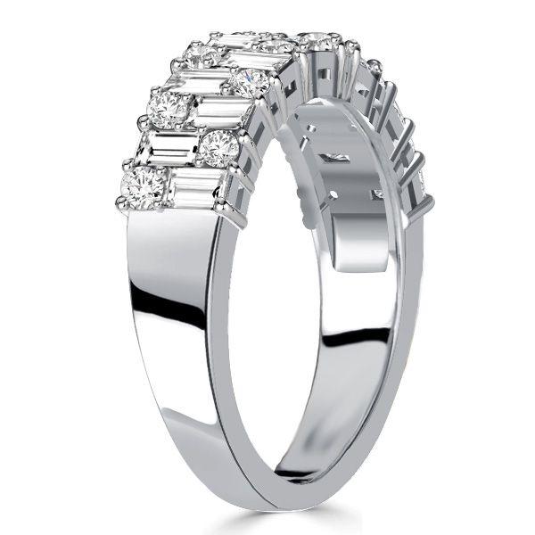 Baguette White Sapphire Wedding Band - Vintage Style Sterling Silver Ring