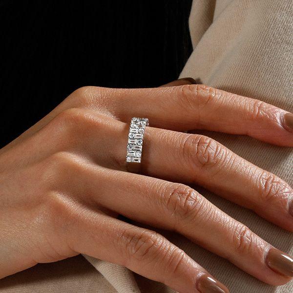 Baguette White Sapphire Wedding Band - Vintage Style Sterling Silver Ring