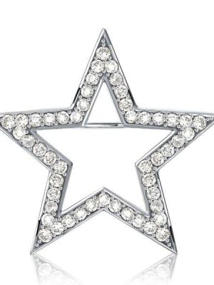 White Sapphire Star Brooch for Women - 925 Sterling Silver