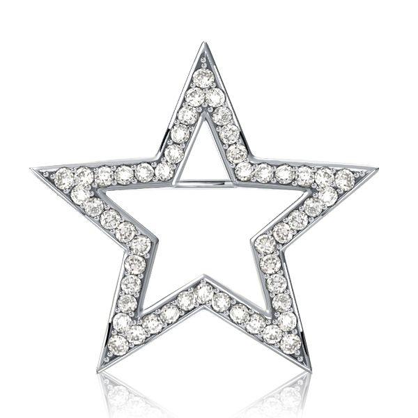 White Sapphire Star Brooch for Women - 925 Sterling Silver