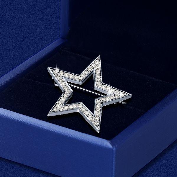 White Sapphire Star Brooch for Women - 925 Sterling Silver