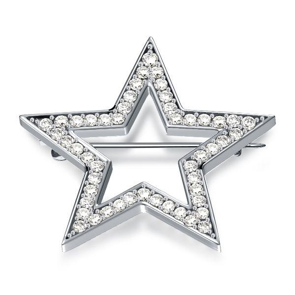 White Sapphire Star Brooch for Women - 925 Sterling Silver