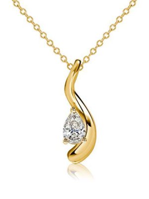 Pear Shaped Solitaire Pendant Necklace - 18K Gold Plated Sterling Silver - 0.5 CT. TW