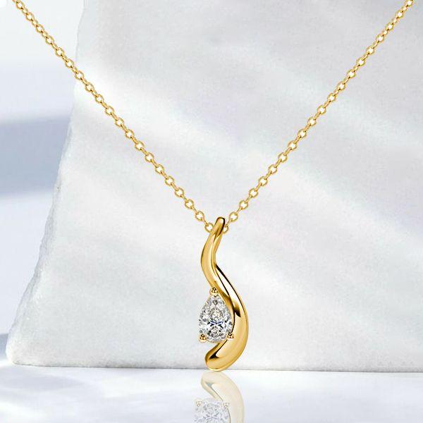 Pear Shaped Solitaire Pendant Necklace - 18K Gold Plated Sterling Silver - 0.5 CT. TW