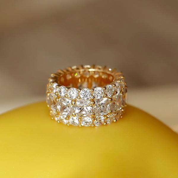 18K Gold Plated Sterling Silver Triple Row Cushion Eternity Wedding Band (6.25 CT. TW.)