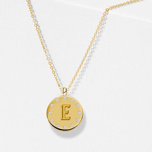 Personalized Initial Coin Pendant Necklace - 18K Gold Plated Sterling Silver