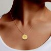 Personalized Initial Coin Pendant Necklace - 18K Gold Plated Sterling Silver