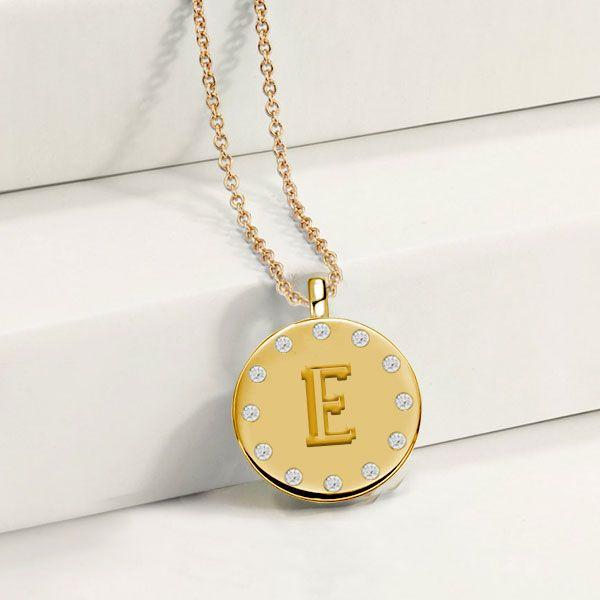 Personalized Initial Coin Pendant Necklace - 18K Gold Plated Sterling Silver