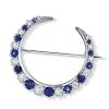 Antique Blue Sapphire Crescent Sterling Silver Brooch for Women - 925 Silver