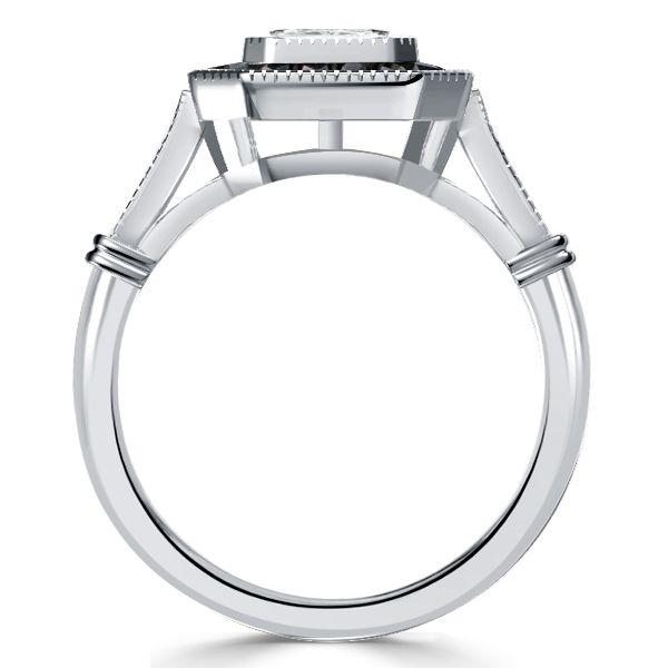 Emerald Cut Black Engagement Ring - Sterling Silver Halo Vintage Style