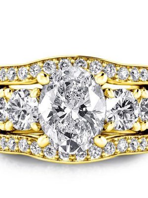 18K Gold Plated Sterling Silver Oval Cut Engagement Ring - 5 Carat Center Stone