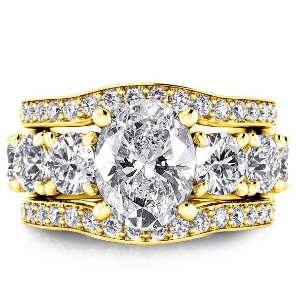 18K Gold Plated Sterling Silver Oval Cut Engagement Ring - 5 Carat Center Stone