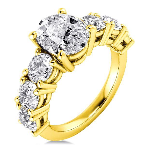 18K Gold Plated Sterling Silver Oval Cut Engagement Ring - 5 Carat Center Stone