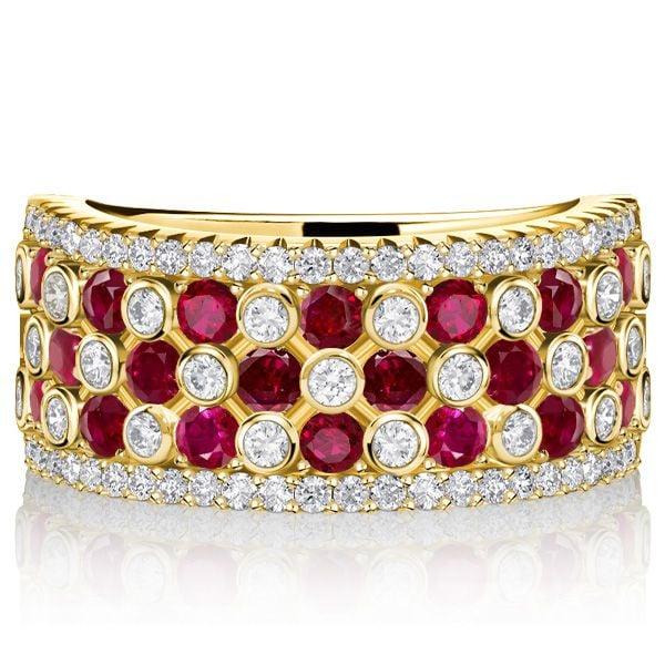 1.66 CTW White and Ruby Sapphire Multi-Row Wedding Band in 18K Gold Plated Sterling Silver