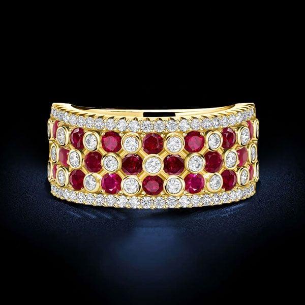 1.66 CTW White and Ruby Sapphire Multi-Row Wedding Band in 18K Gold Plated Sterling Silver