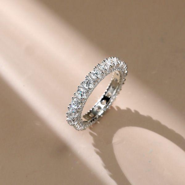 Sterling Silver Round Cut Peekaboo Eternity Wedding Band - 2.45 CT. TW
