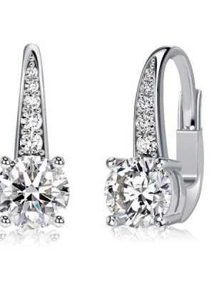 Round White Sapphire Pave Drop Earrings in Sterling Silver - Leverback