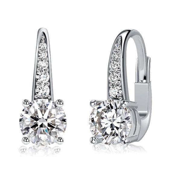 Round White Sapphire Pave Drop Earrings in Sterling Silver - Leverback