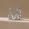 Round White Sapphire Pave Drop Earrings in Sterling Silver - Leverback