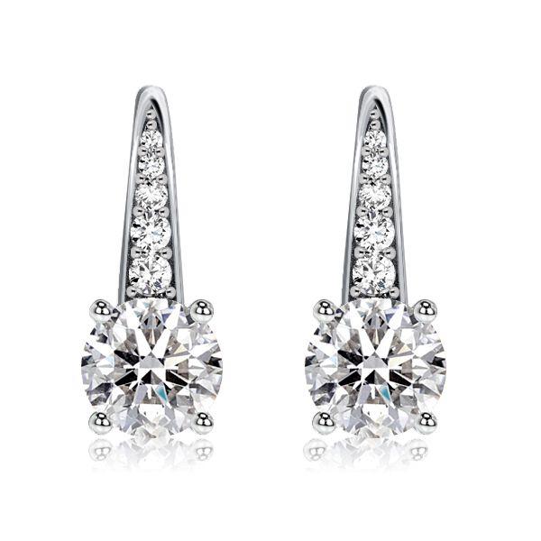 Round White Sapphire Pave Drop Earrings in Sterling Silver - Leverback
