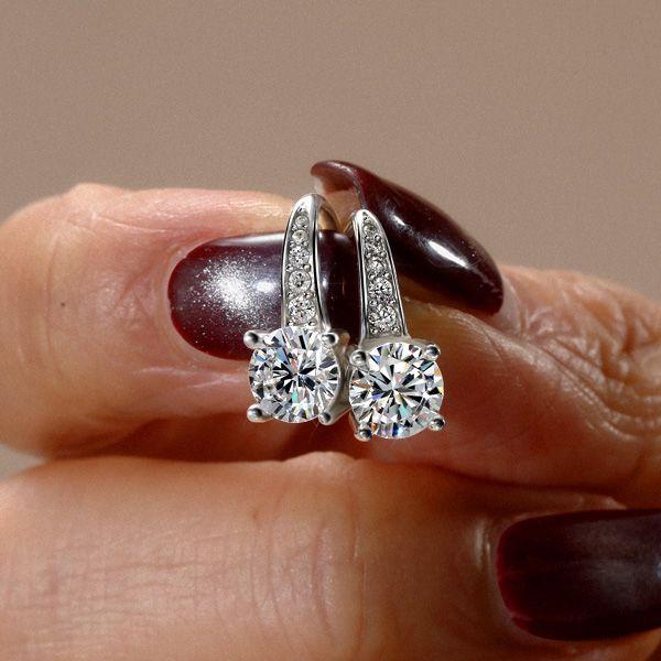 Round White Sapphire Pave Drop Earrings in Sterling Silver - Leverback