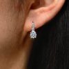 Round White Sapphire Pave Drop Earrings in Sterling Silver - Leverback