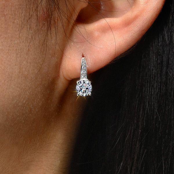 Round White Sapphire Pave Drop Earrings in Sterling Silver - Leverback