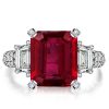 Ruby & Emerald Cut Three Stone Engagement Ring in Sterling Silver