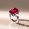 Ruby & Emerald Cut Three Stone Engagement Ring in Sterling Silver