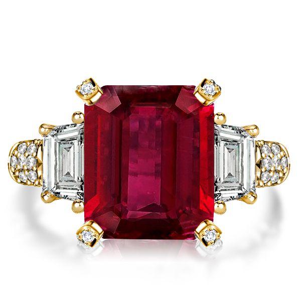 Ruby & Emerald Cut Three Stone Engagement Ring in Sterling Silver