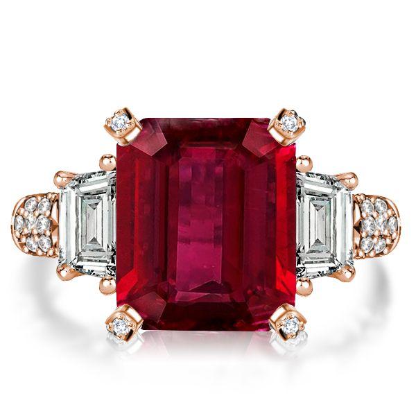 Ruby & Emerald Cut Three Stone Engagement Ring in Sterling Silver