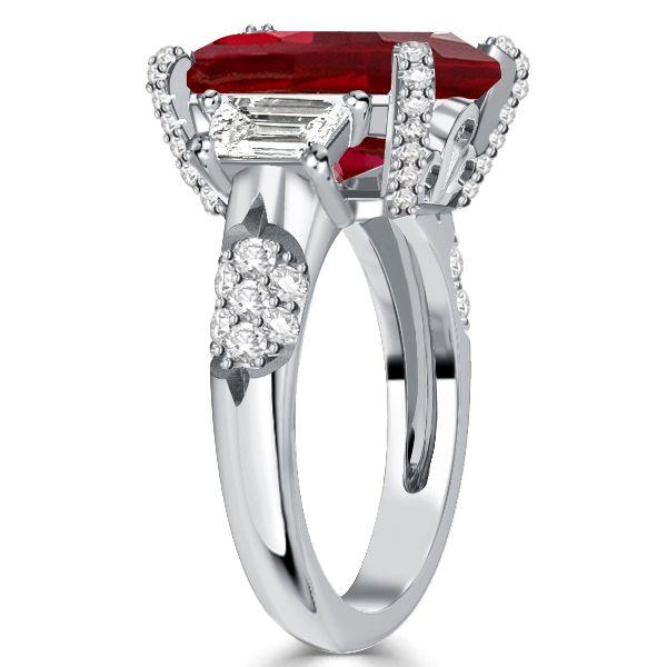 Ruby & Emerald Cut Three Stone Engagement Ring in Sterling Silver