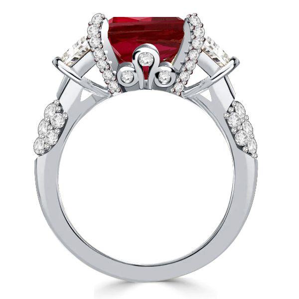 Ruby & Emerald Cut Three Stone Engagement Ring in Sterling Silver