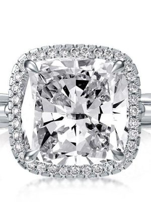 Halo Cushion Created White Sapphire Engagement Ring - Sterling Silver