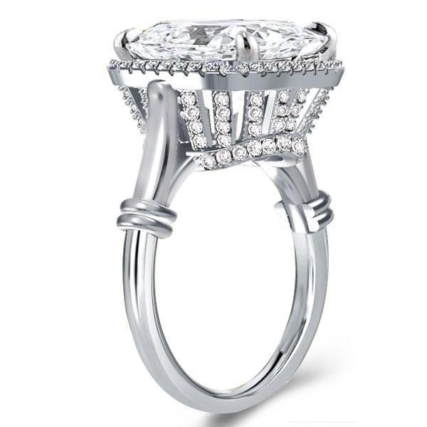 Halo Cushion Created White Sapphire Engagement Ring - Sterling Silver