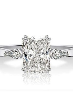 Radiant Cut Three Stone Engagement Ring - Sterling Silver Affordable Ring