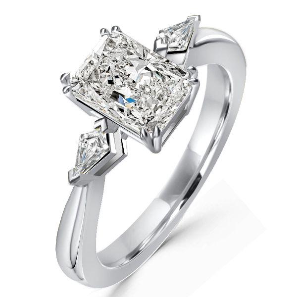 Radiant Cut Three Stone Engagement Ring - Sterling Silver Affordable Ring