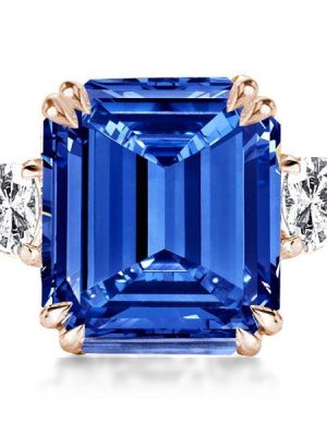 Emerald Cut Three Stone Engagement Ring - 18K Rose Gold Plated Sterling Silver