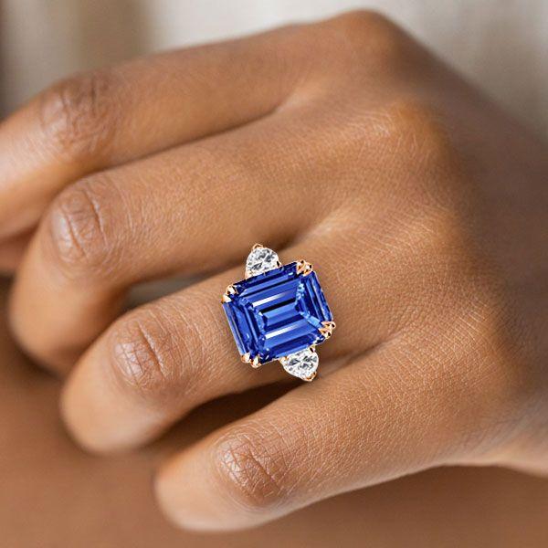 Emerald Cut Three Stone Engagement Ring - 18K Rose Gold Plated Sterling Silver