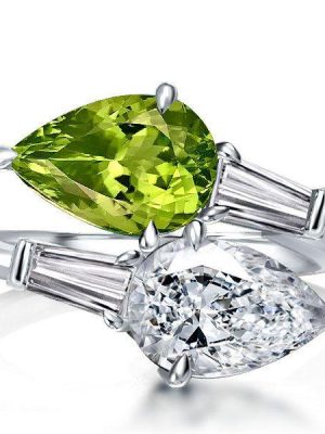 Peridot Pear Cut Twin Stone Ring - 925 Sterling Silver Engagement Ring