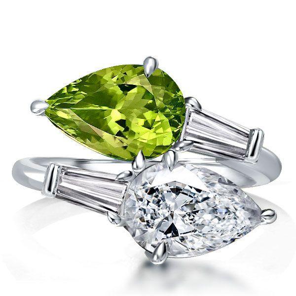 Peridot Pear Cut Twin Stone Ring - 925 Sterling Silver Engagement Ring