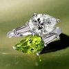 Peridot Pear Cut Twin Stone Ring - 925 Sterling Silver Engagement Ring