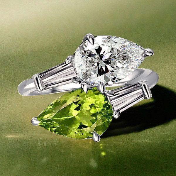 Peridot Pear Cut Twin Stone Ring - 925 Sterling Silver Engagement Ring