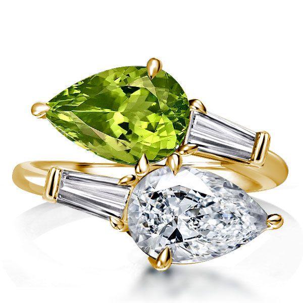Peridot Pear Cut Twin Stone Ring - 925 Sterling Silver Engagement Ring